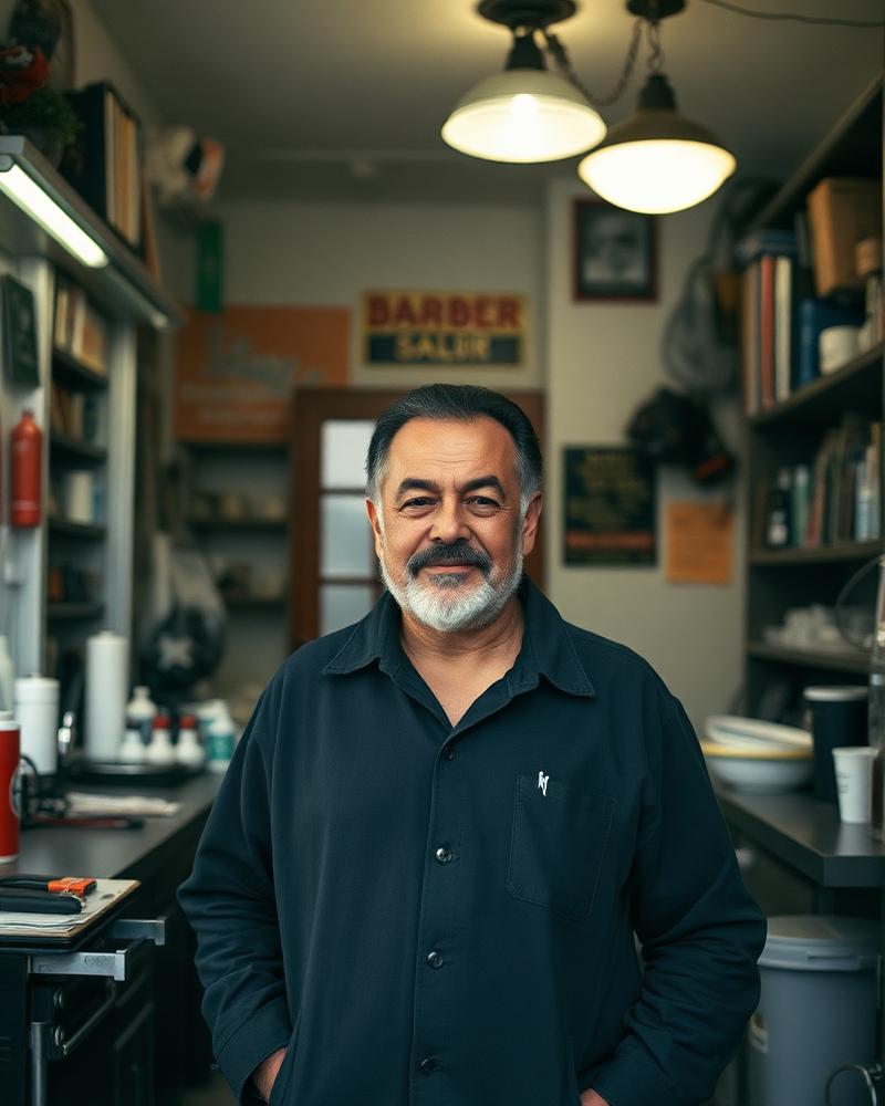 A neighborhood barbershop owner standing in his shop.